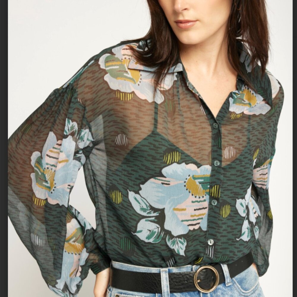 Matilda Long Sleeve Silk Top Green Gables Multi / XL
